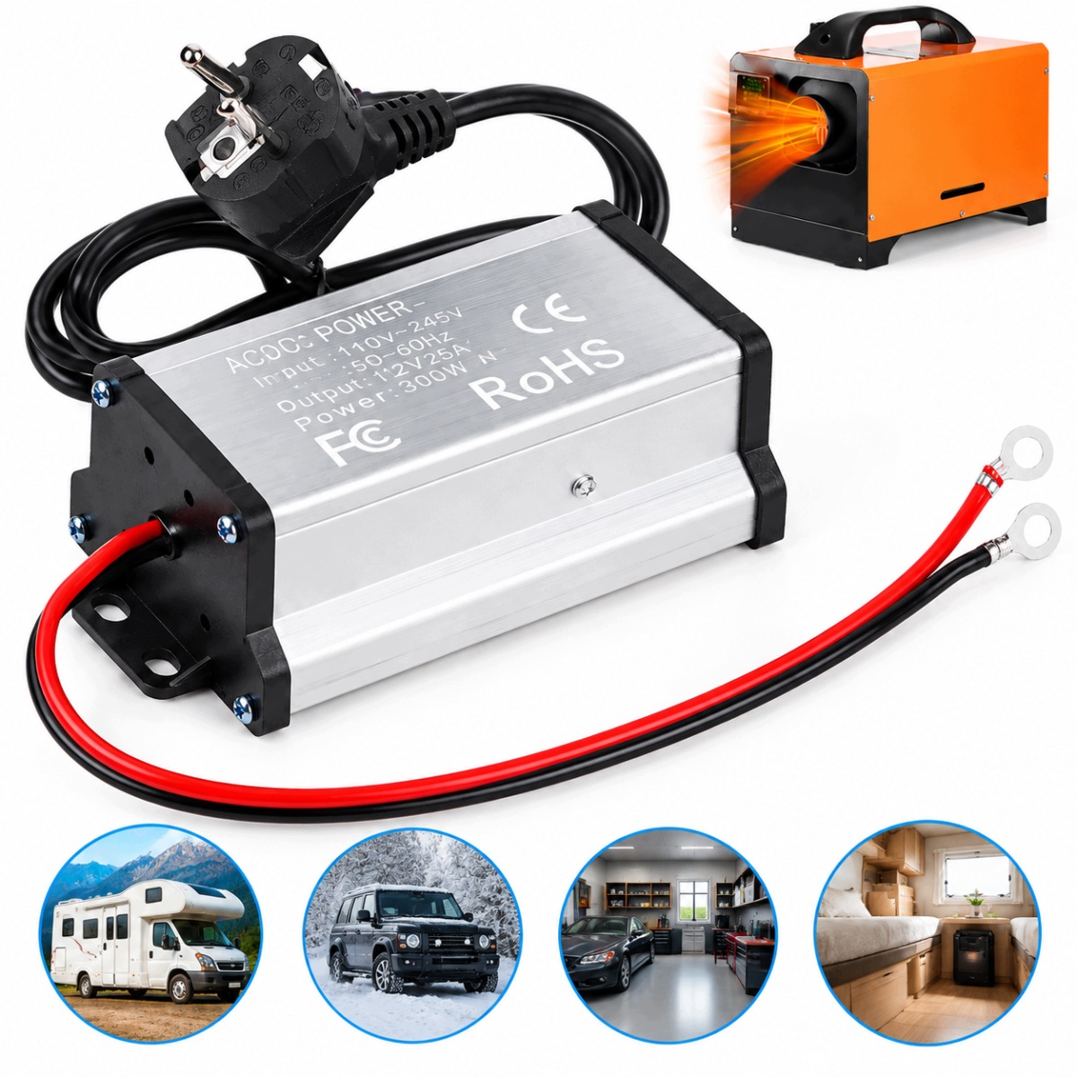 Adapter Zasilający 230V 12V Konwerter Do Ogrzewania Przyczep Kempingowych