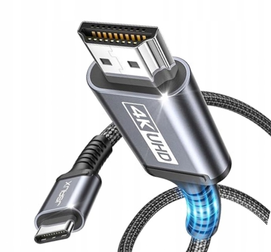 KABEL USB C NA HDMI 4K UHD USB TYP C SZARY 2M DO MACBOOK PRO JSAUX