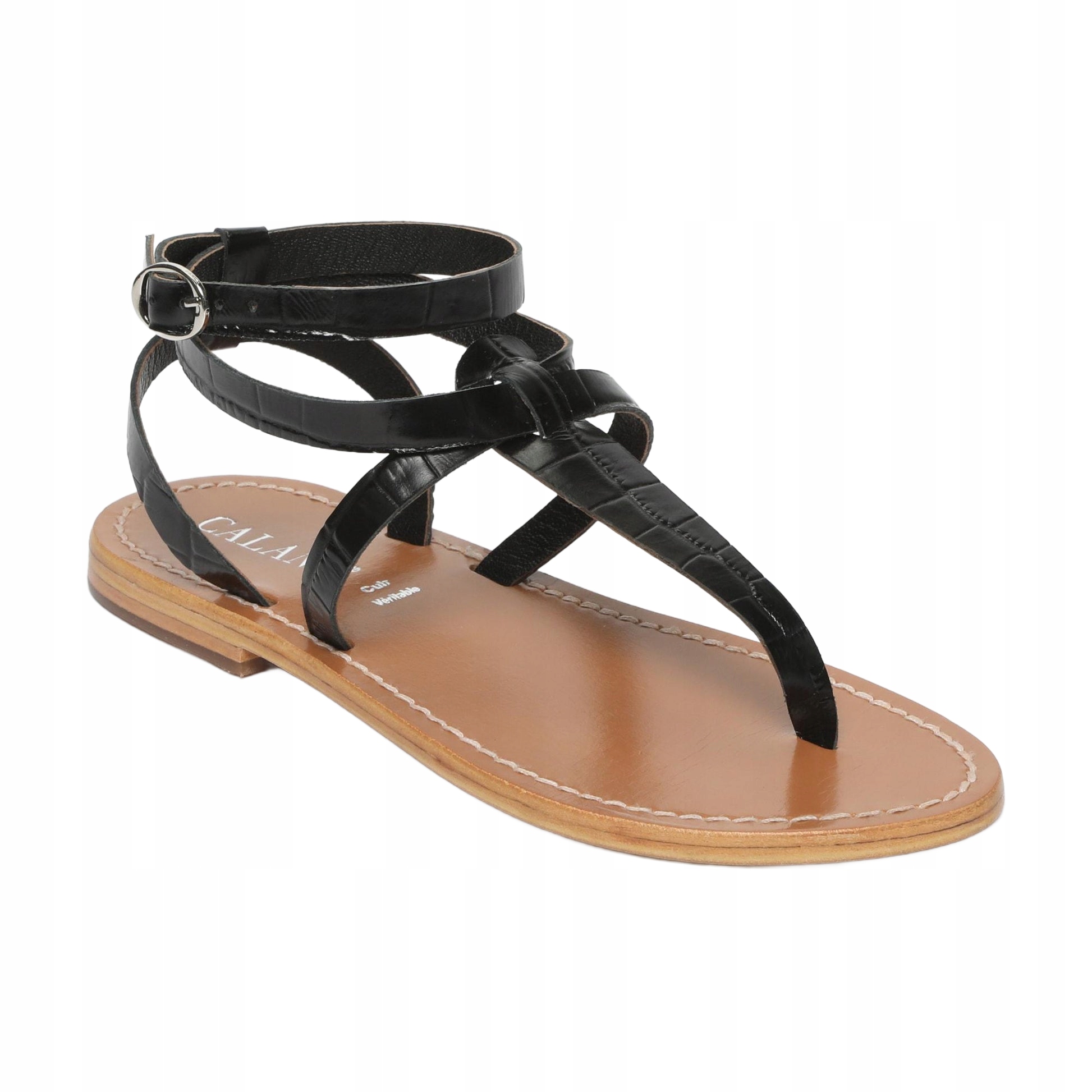 Calank Černé Dámské Kožené Sandály S Žabkami Ploché 39 3EA