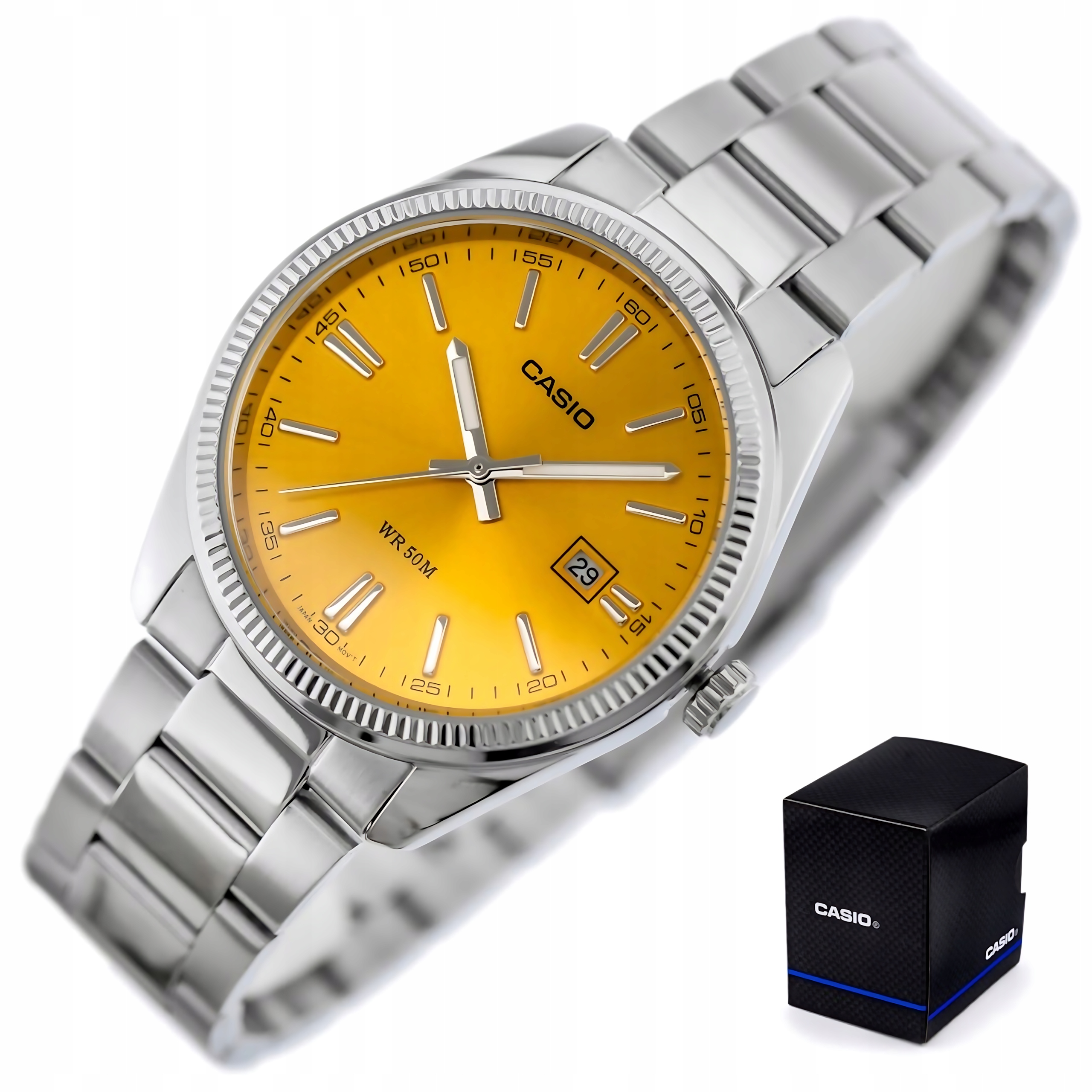 Pánské Hodinky Casio MTP-1302PD-9AVEF Žlutý ciferník Amber Ocel WR50 Krabička