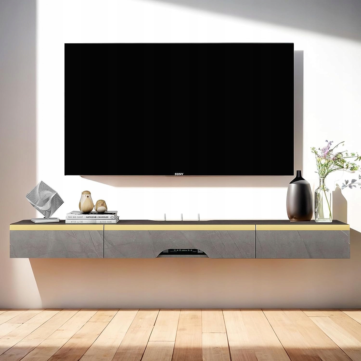Tv skrinka Závesná komoda 120 cm s 3 dverami Elegantná šedá