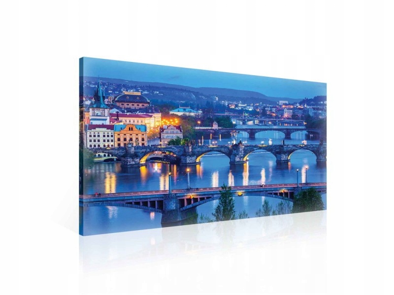 Obraz 100x75 Praha Most Karla Vltavy, večerní město, odraz ve vodě