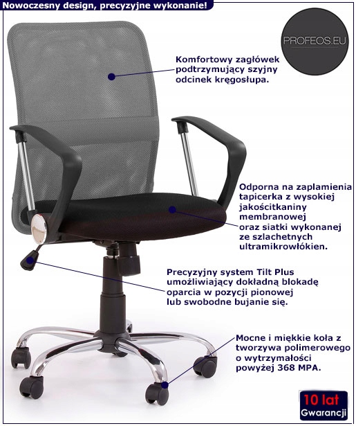 FOTEL OBROTOWY BIUROWY POPIEL DO PRACOWNI == SZARY Marka Elior