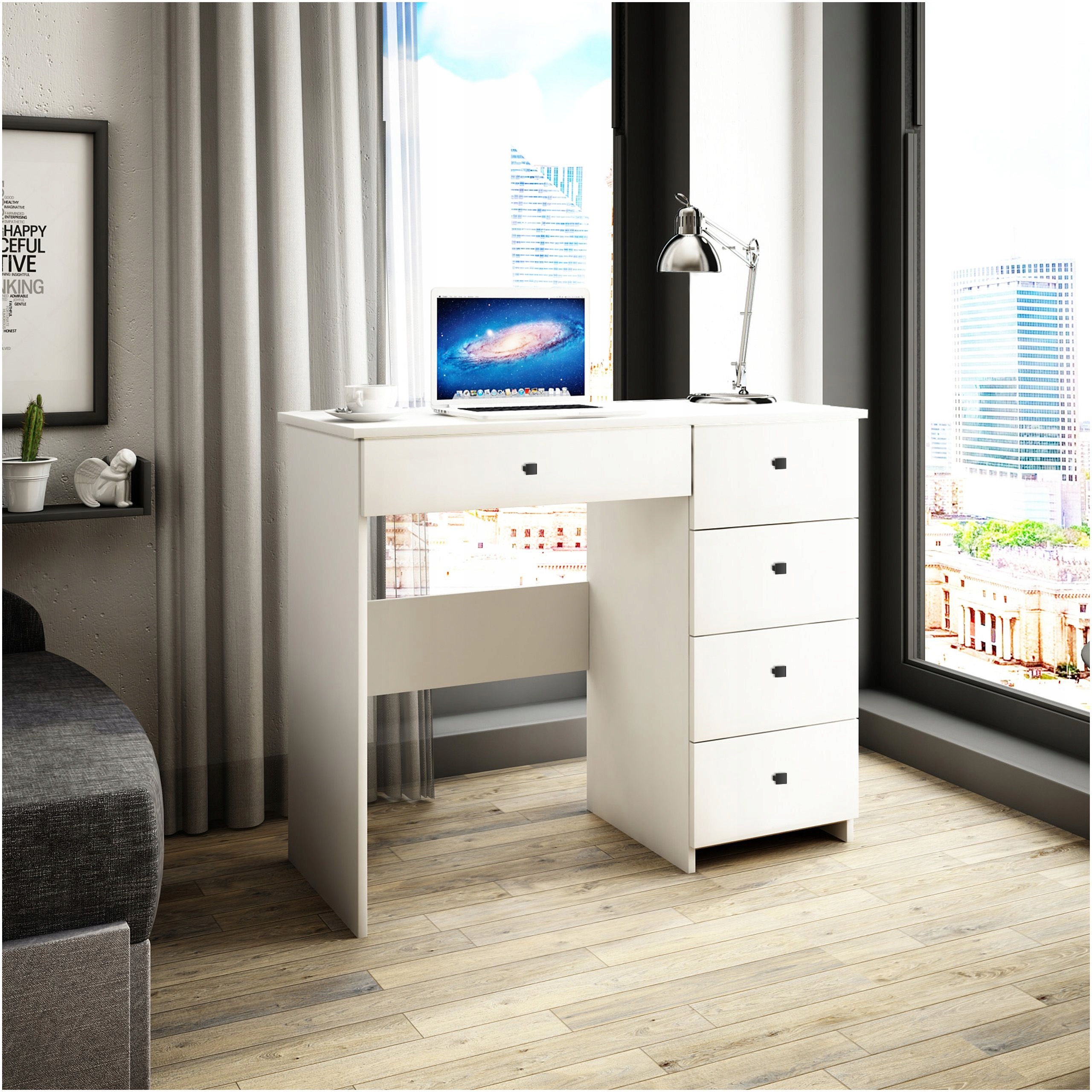 BIURKO V BIAŁE Z SZUFLADAMI POD LAPTOP STOLIK Marka AgatMebleGrzybek
