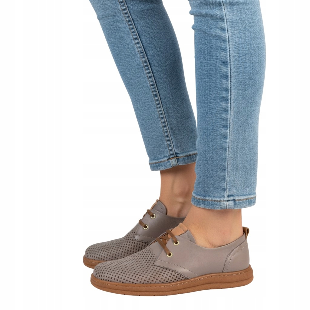 Dámské polobotky Rixa kožené béžové plochá podrážka, šněrovací, velikost vel