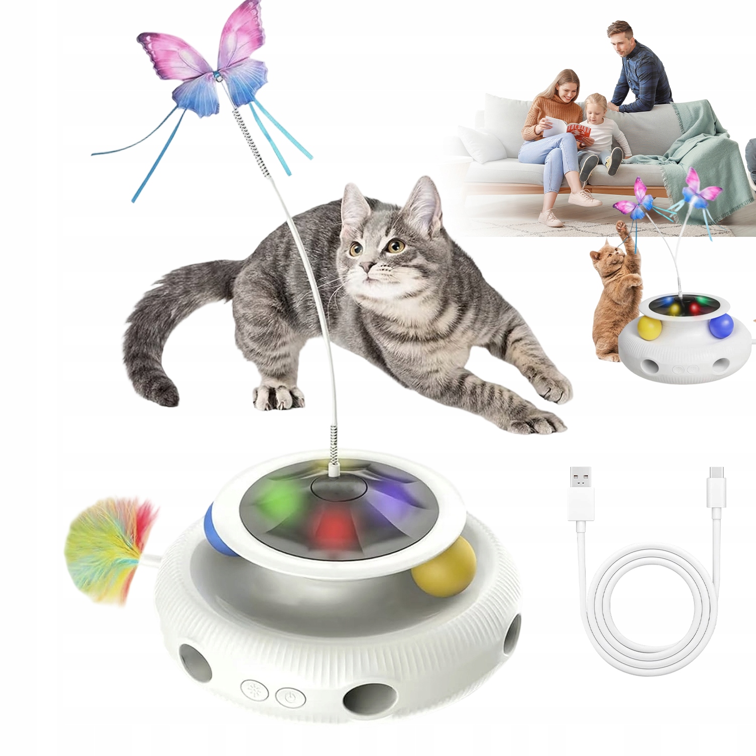 Levně Elektrická Hračka Pro Kočky Motýl Létající Hračka 4V1 Smart Standby Led