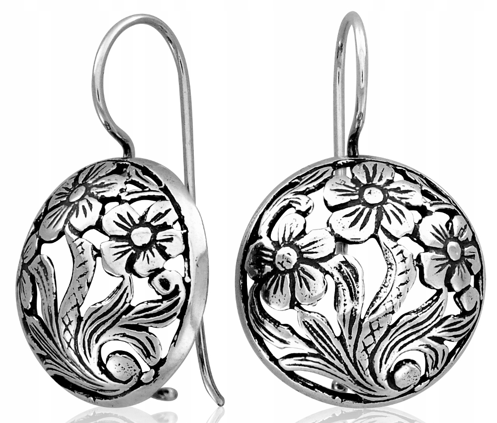 Stříbrné Náušnice S Oxidovanými Květy Stříbro 925