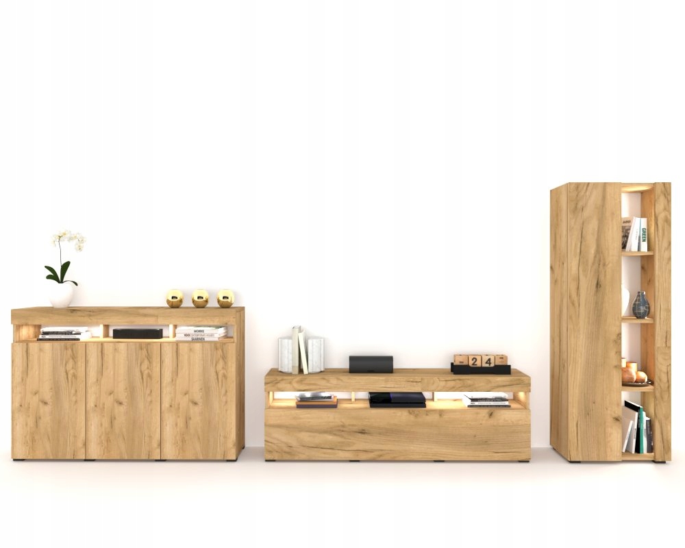 Sada nábytku do obývacej izby Obývacia Stena Rtv Komoda Vitrína Dub Craft Zlatý 315