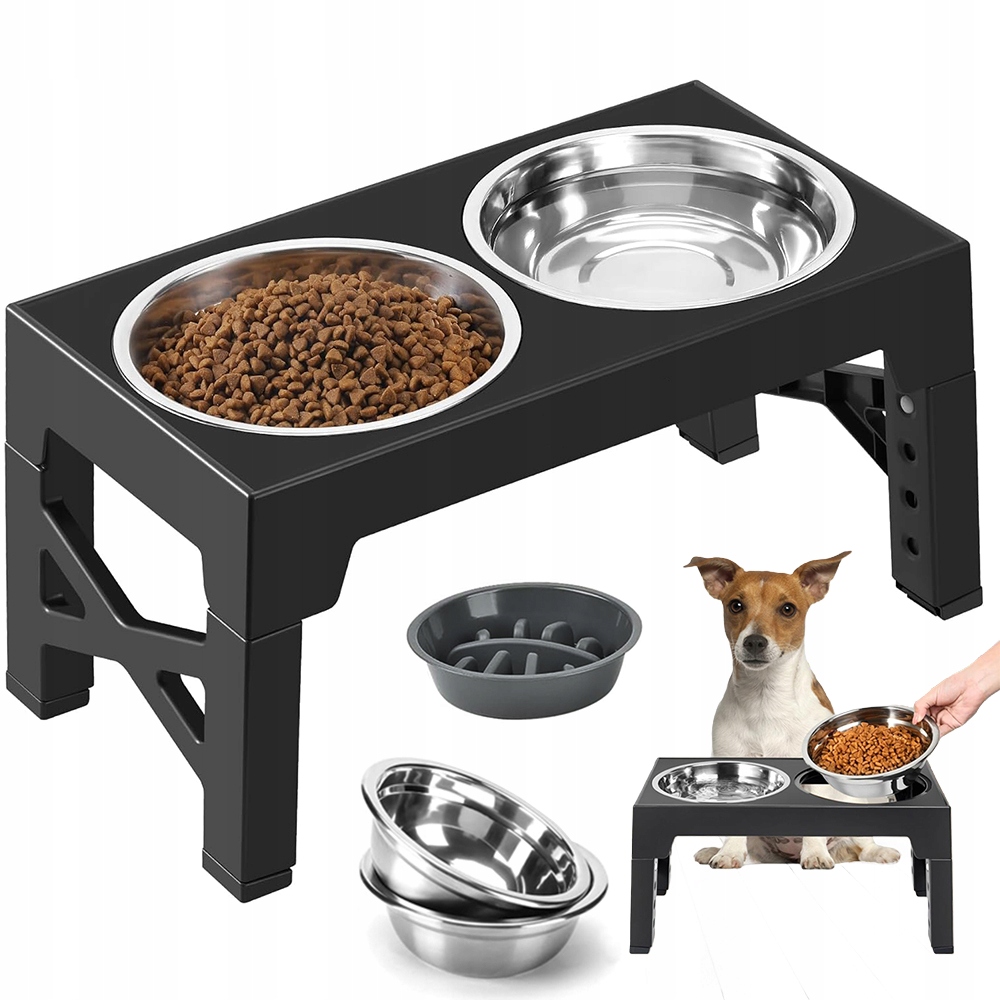 Levně Misky Na Regulovatelném Stojanu, Dvojitá Nepřilnavá Miska 3V1 Pro Psa, Velká