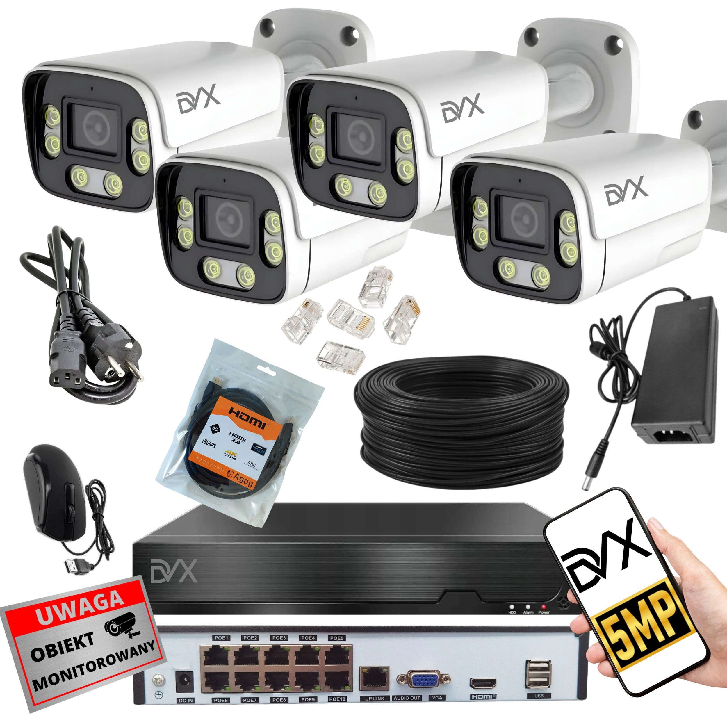 Sada Kamier x4 PT5L Monitorovanie Ip Poe 5MPX 4K Uhd Rekordér P10CHWIF Nvr