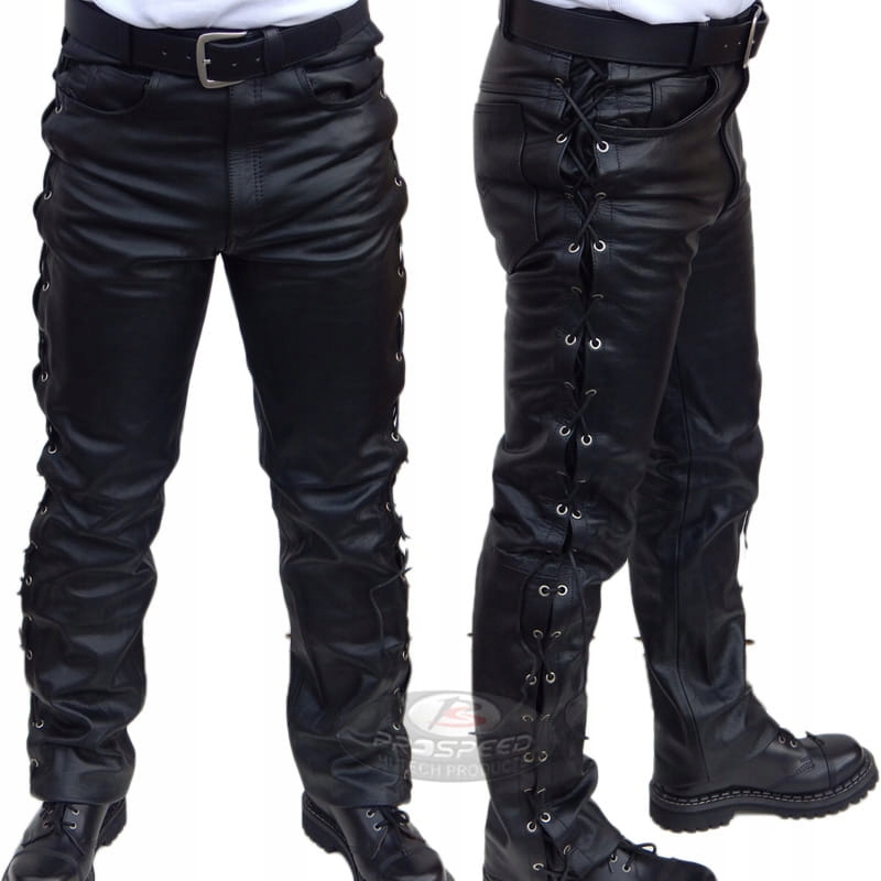Spodnie Motocyklowe Skórzane Wiązane Czarne 46 Model 94