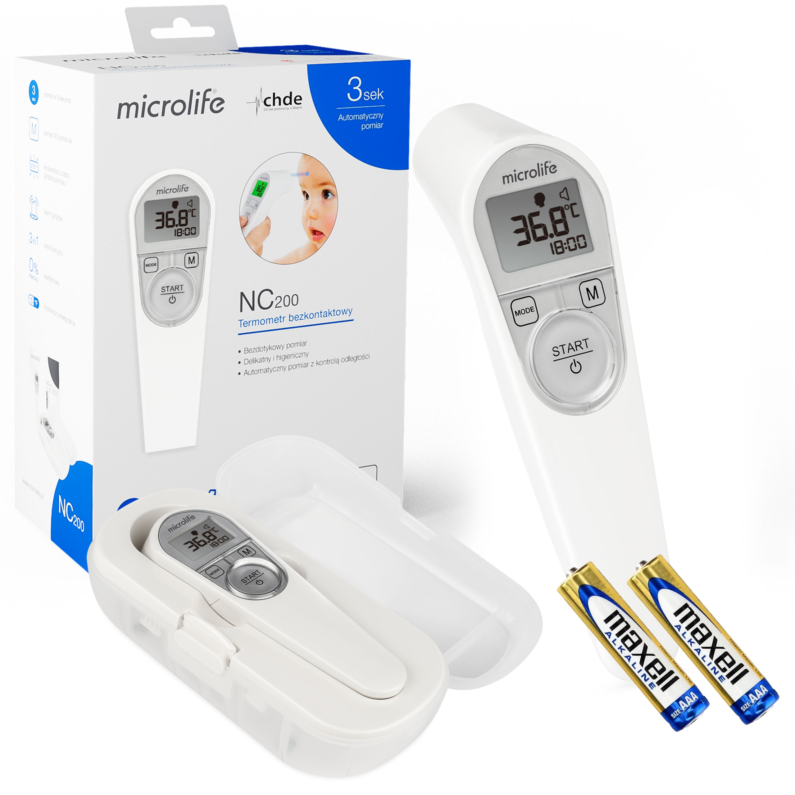 

Microlife Termometr Bezdotykowy NC200 Etui Baterie