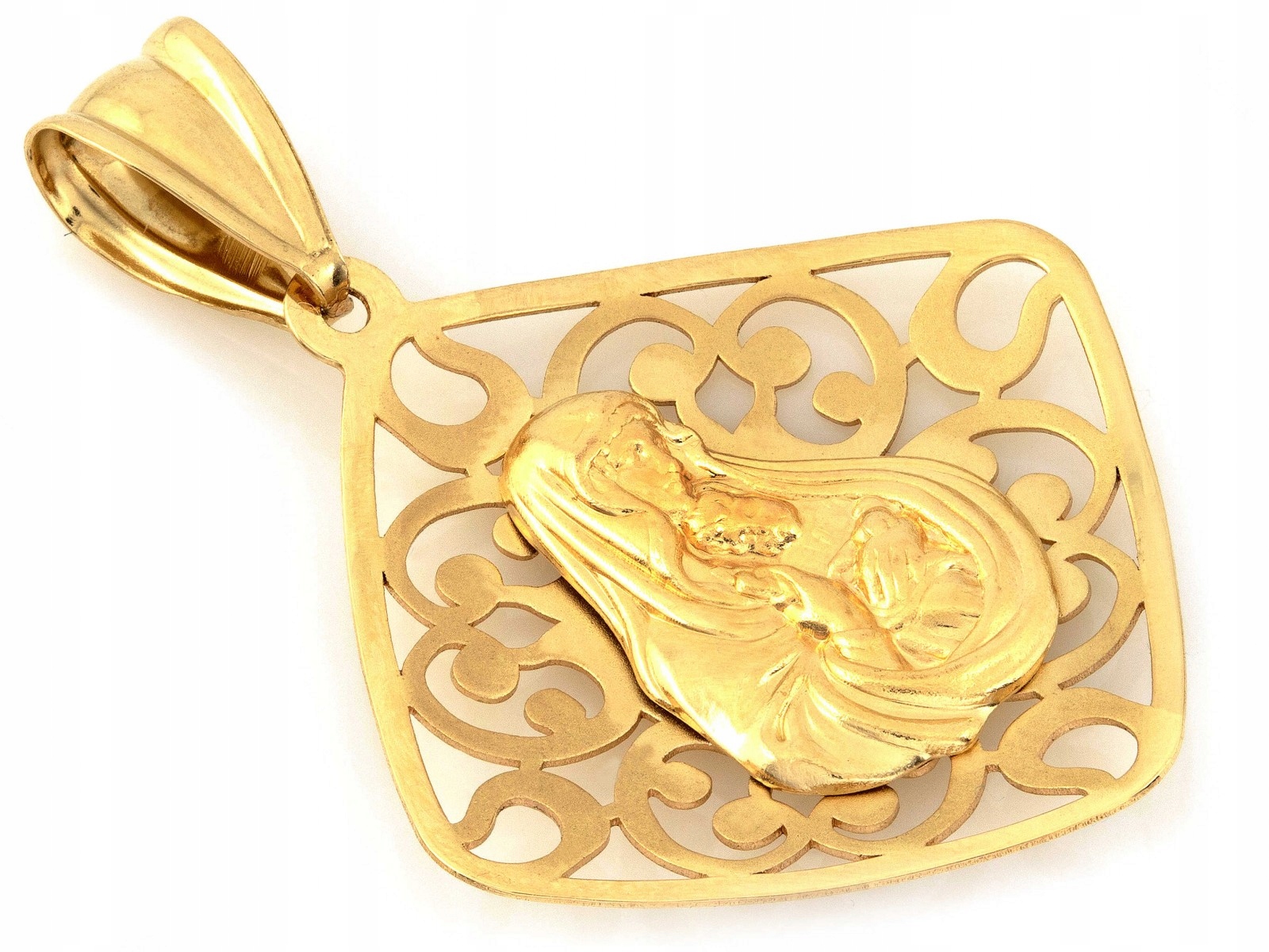 Ažurový zlatý medailonek Matka Boží s dítětem 585, prolamovaný vzor dárek