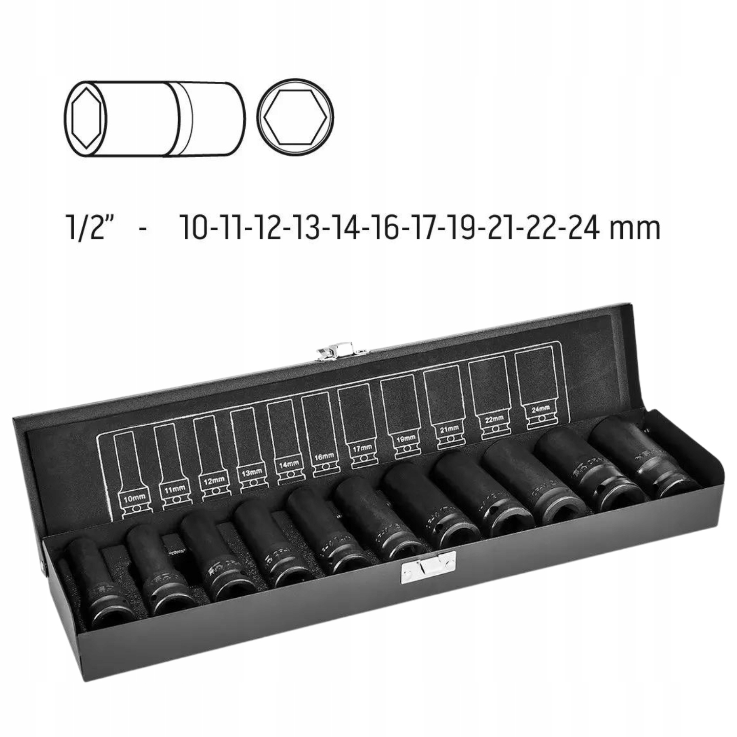 Akumulatorowy Klucz Udarowy 1/2" 1100Nm+ Długie Nasadki Udarowe 10-24mm NEO Marka Neo Tools
