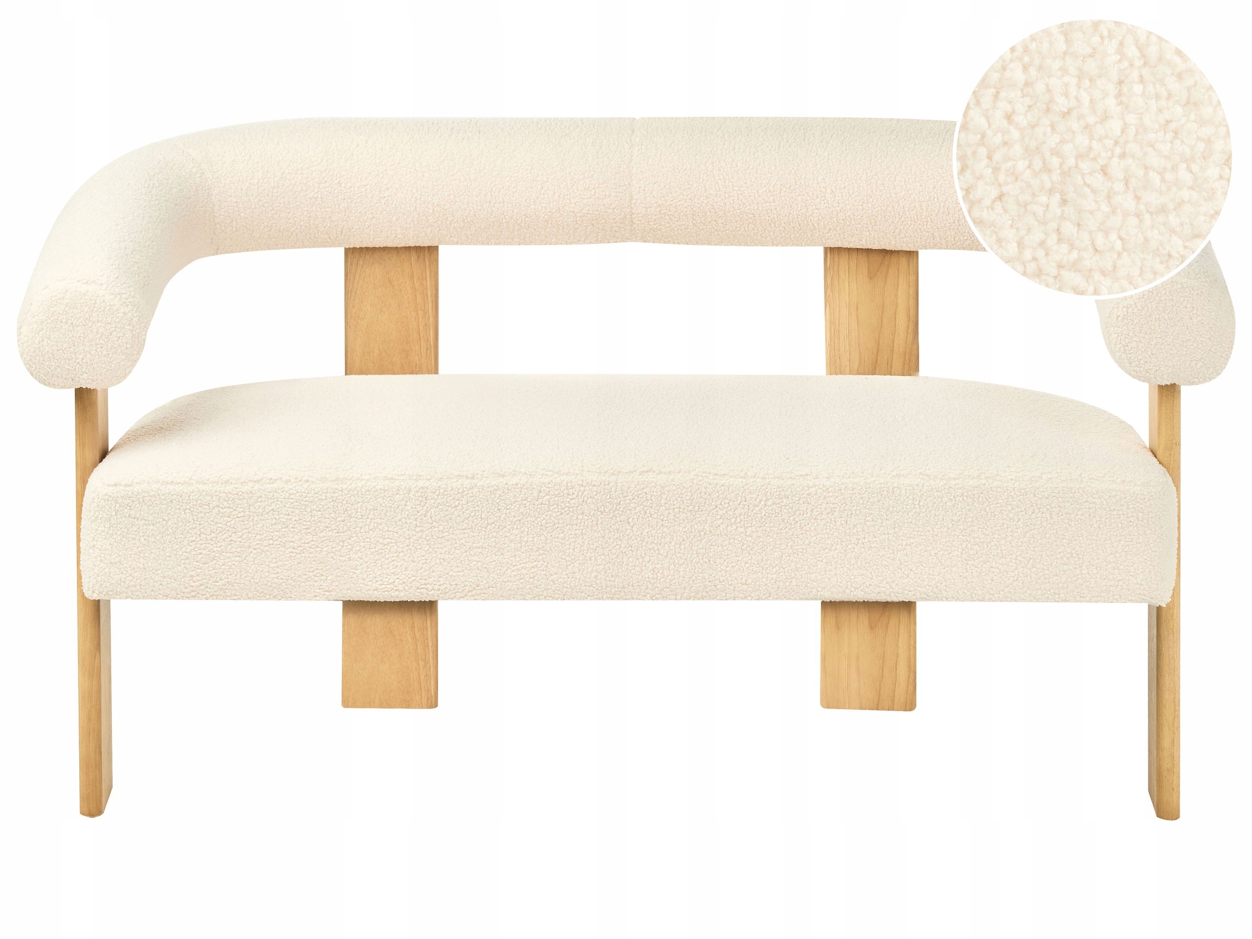 Sofa dwuosobowa boucle złamana biel z jasnobrązowym