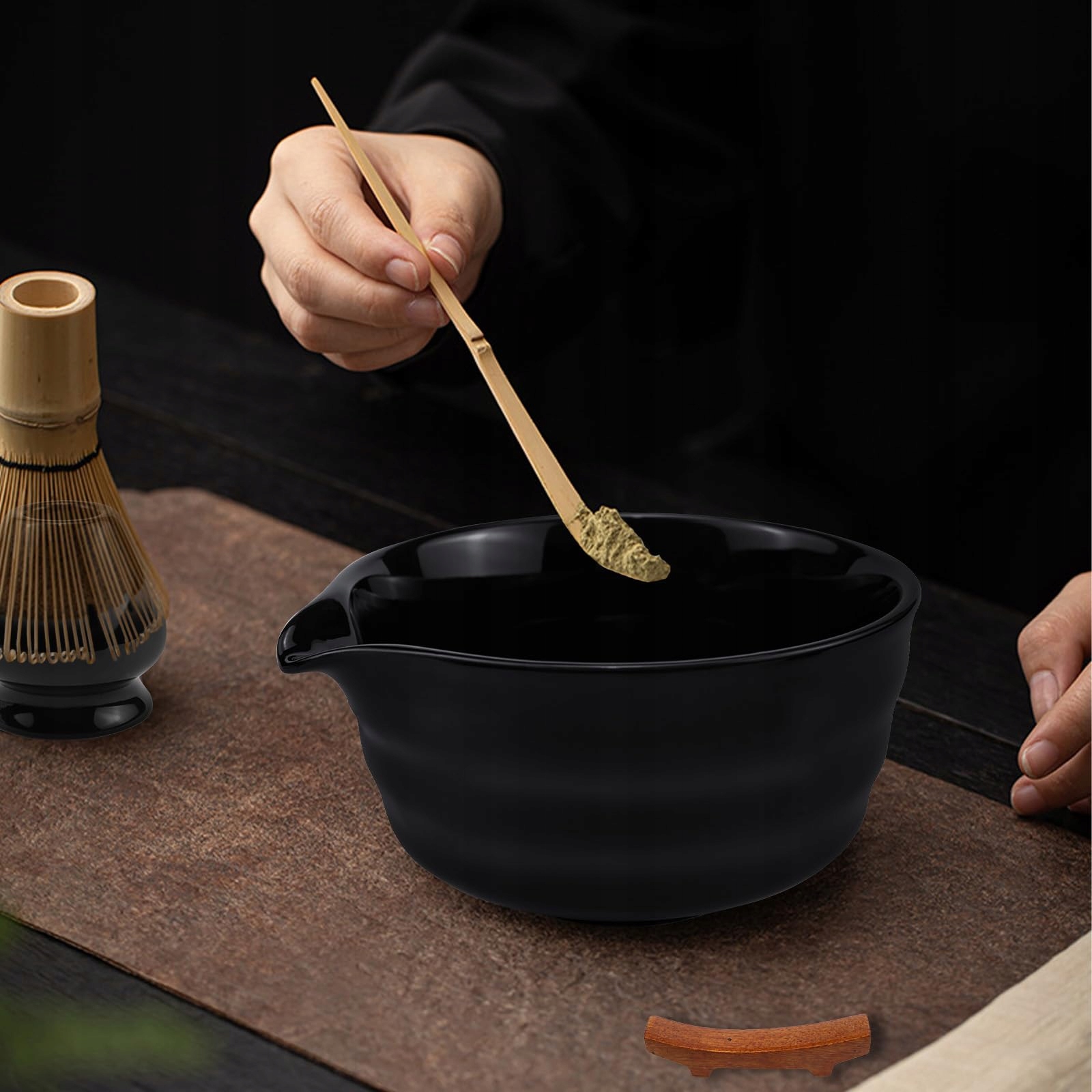 RAXFEKRO Zestaw Do Matcha 5-Częściowy Czarna Ceramika Z Chasenem I Łyżką — miniatura 6