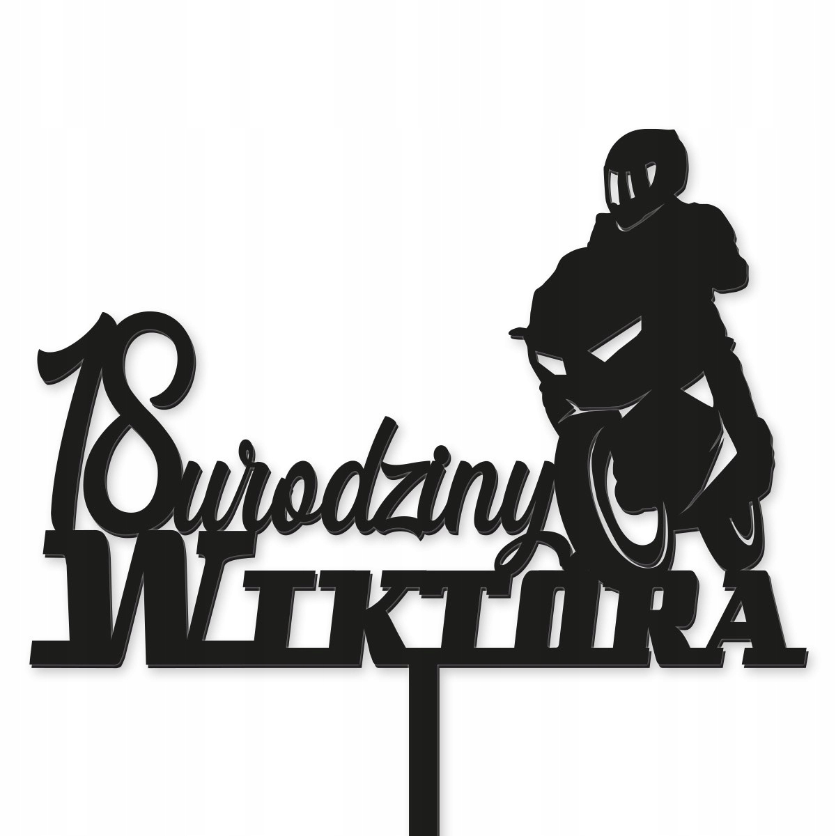 TOPPER NAPIS NA URODZINY ŚCIGACZ MOTOCYKL CZARNY