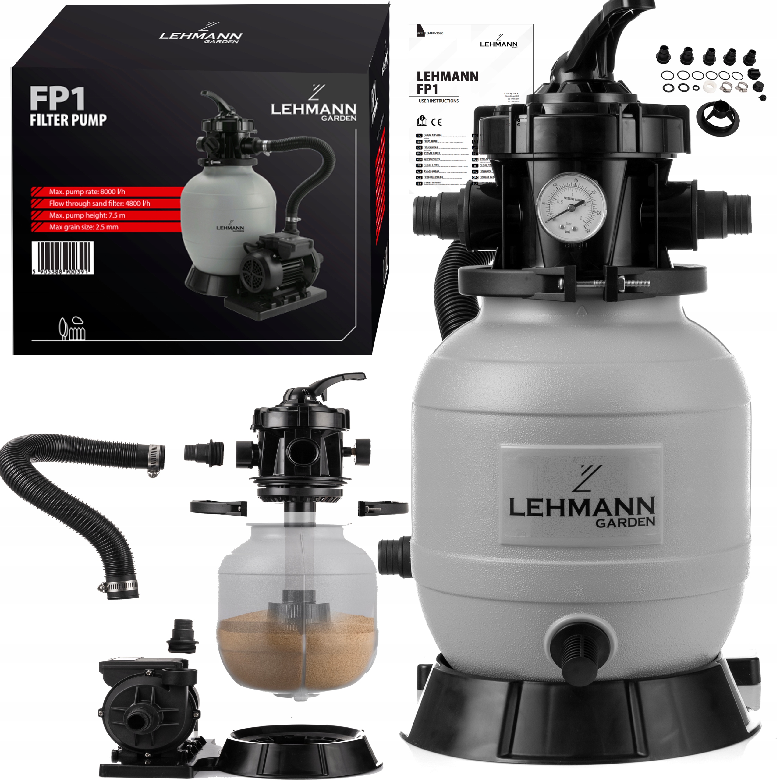 Písková Pumpa Do Bazénu 25000 L Filtrační Kulička Výkonná Na Písek 8000 L/h