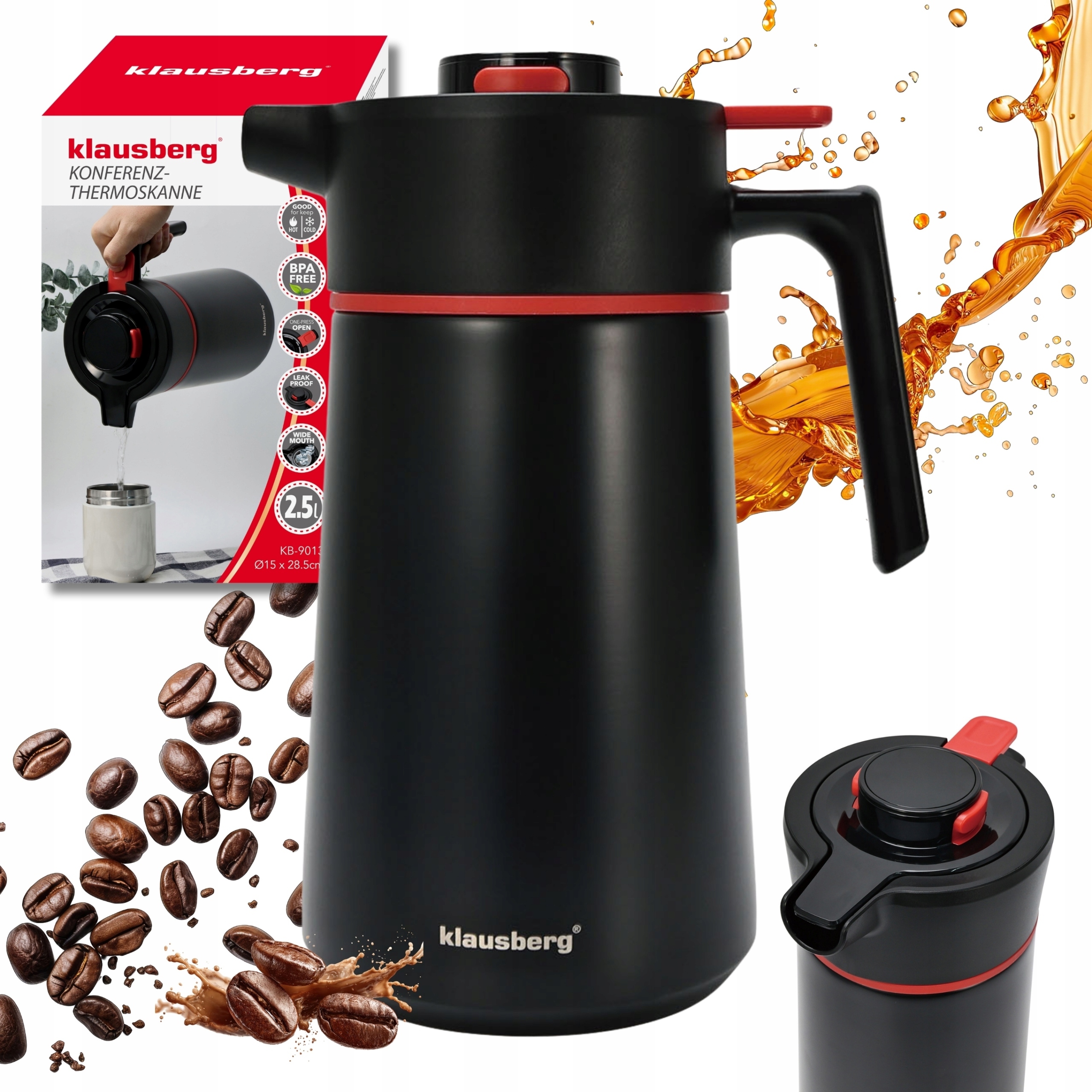 Konferenční termoska Klausberg KB-9013 Černá 2,5L Ocel 304 Bpa Free