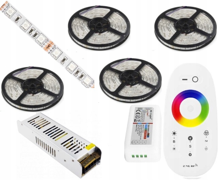 ZESTAW 20m TASMA LED RGB 5050 PILOT DOTYKOWY ZASIL