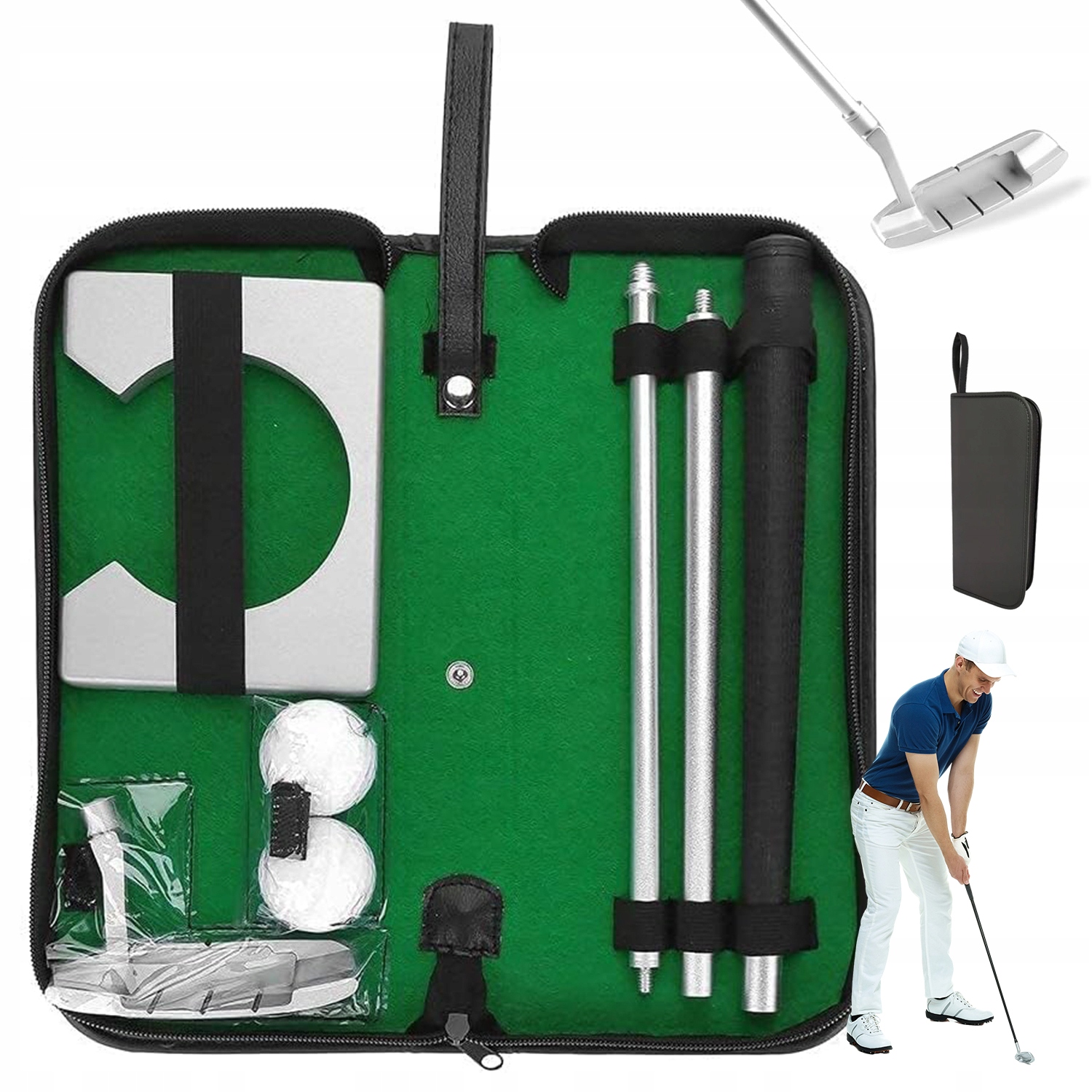 Zestaw Do Treningu Golfa Ćwiczeń Mini Golf Putter Kij Aluminiowy Srebny