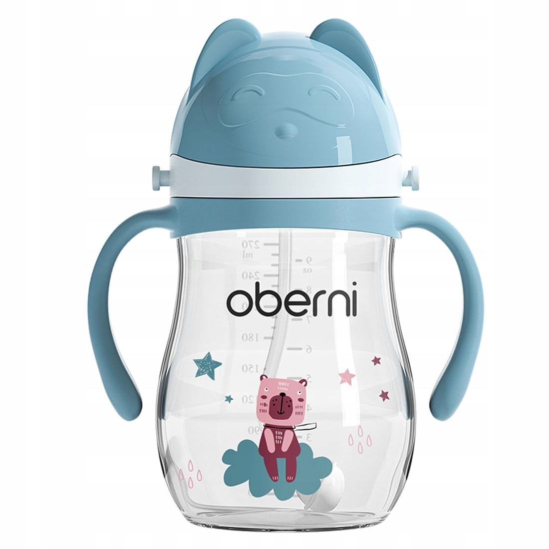 Oberni Nekapající hrnek Tritan 270 ml pro děti Bpa Free s rukojetí, modrý