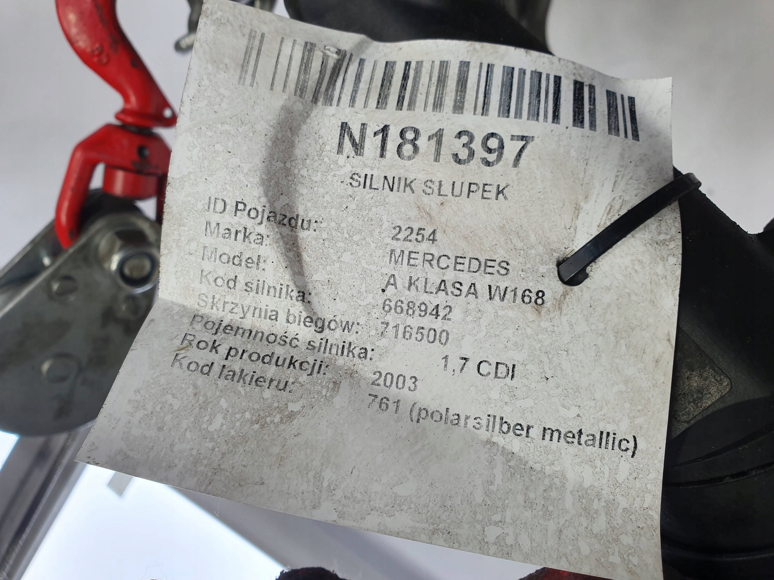 engine pillar 668942 1.7 CDI MERCEDES A KLASA W168