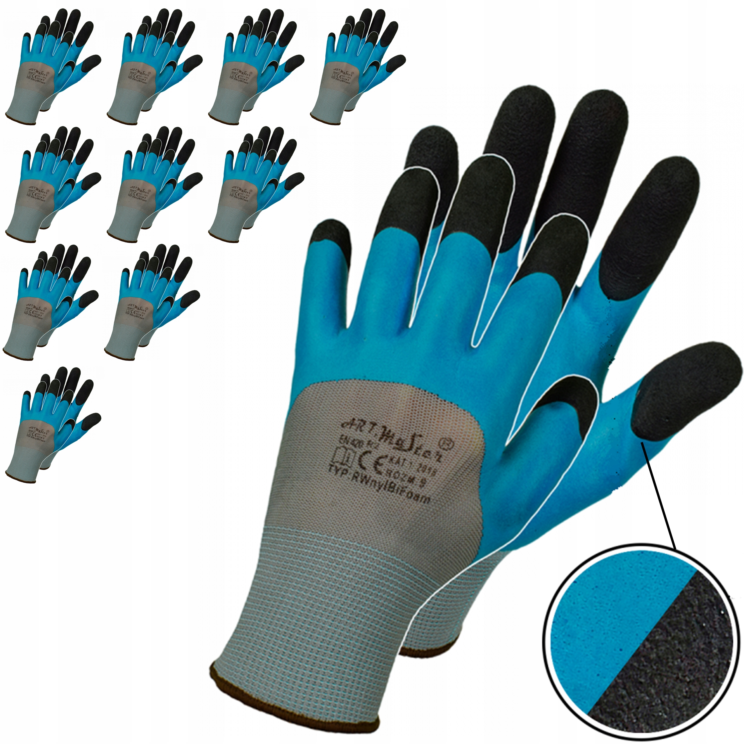 RĘKAWICE ROBOCZE pianka MOCNE 12 par Rwnyl Bi Foam r.9 powlekane LATEX