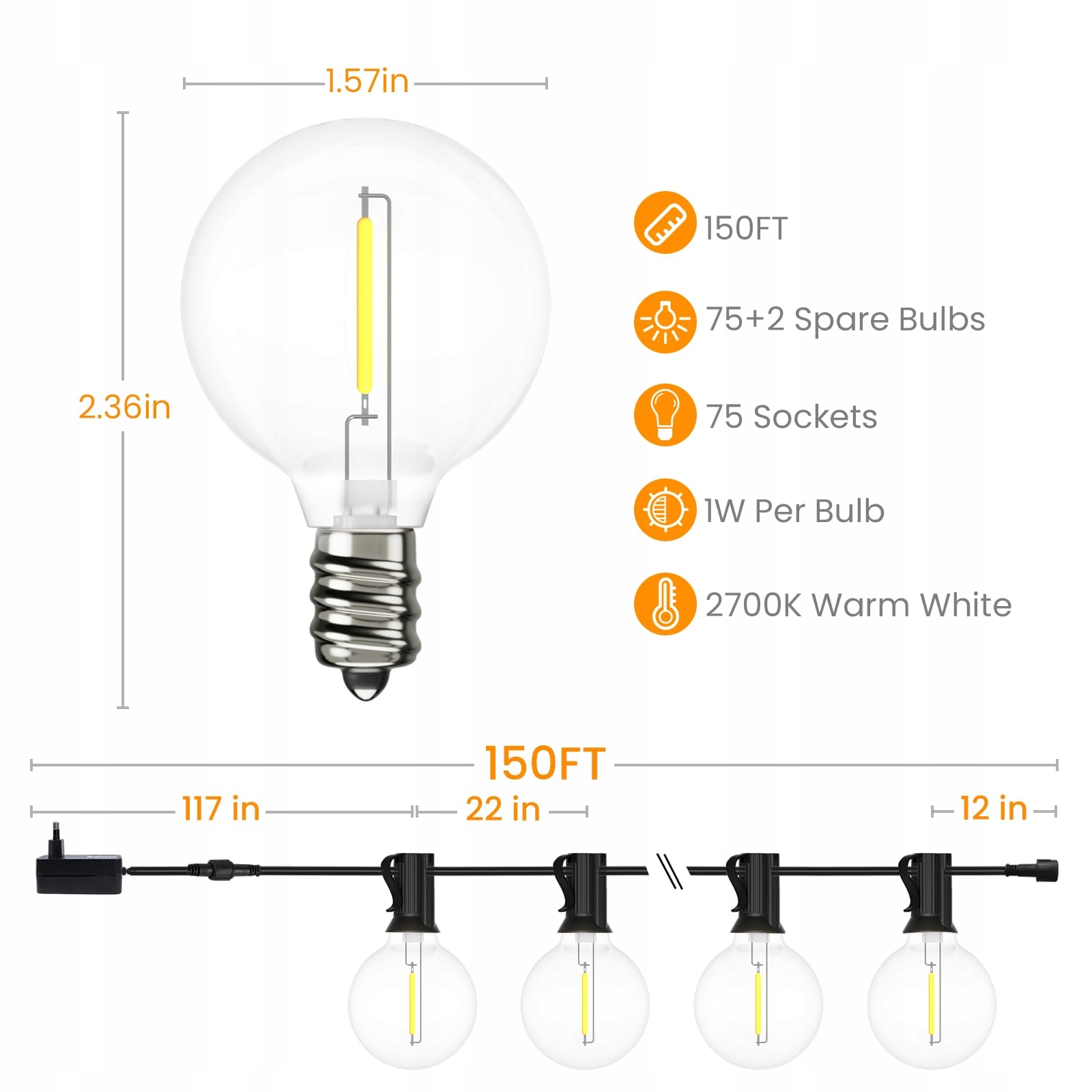 YUUCIO Lampki LED 45M Zewnętrzne Girlanda Na Pilot Żarówki Łańcuch — miniatura 4