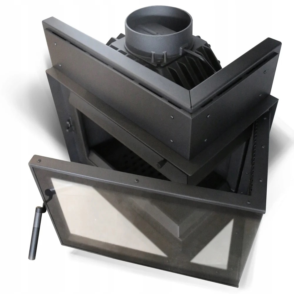 KOMINEK NAROŻNY POWIETRZNY ŻELIWNY SIMPLE PRAWY BS 8KW FI180 Z NORMĄ EKO Szerokość 701 mm