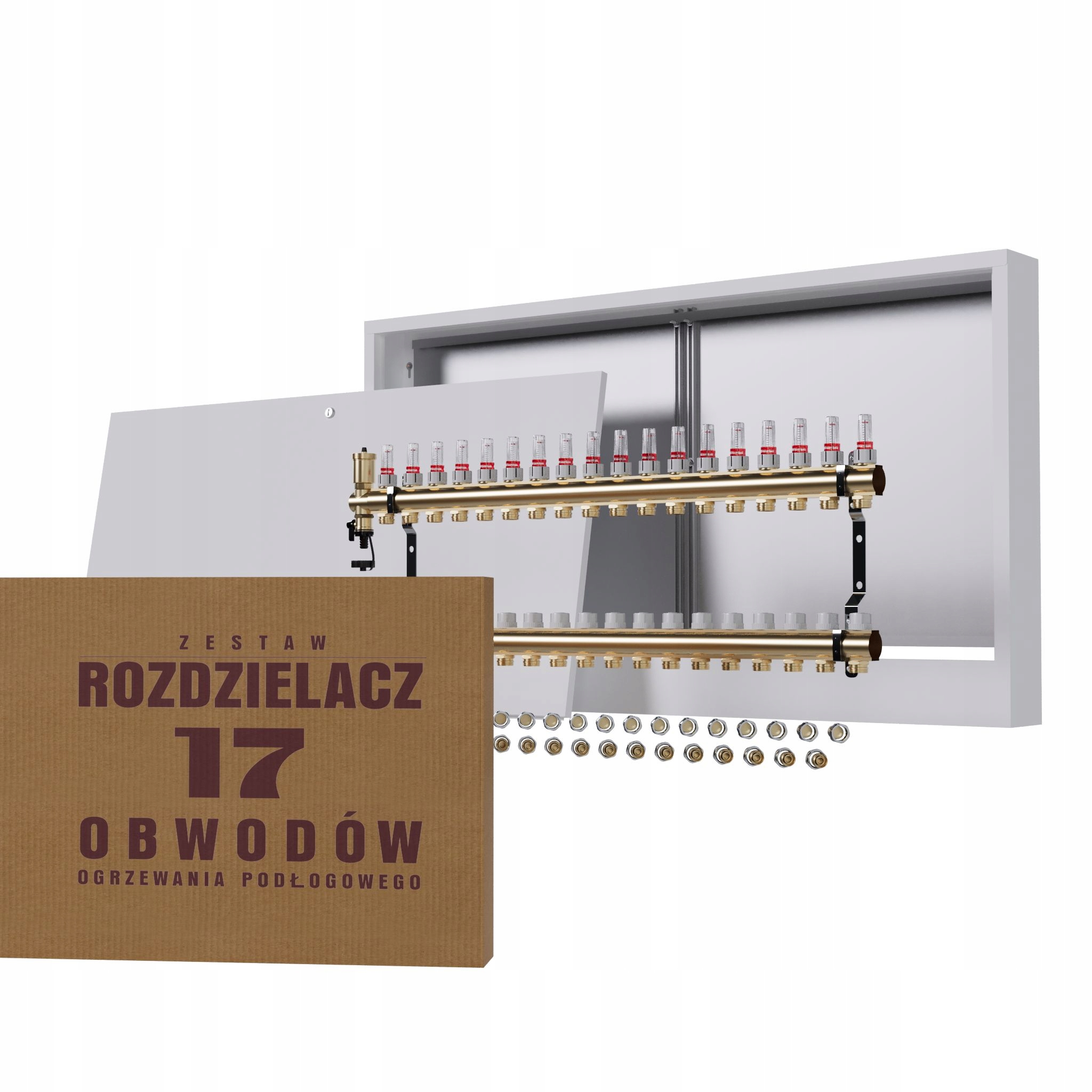 Rozdělovač pro podlahovou krytinu 17 podlahových topení, nástěnný box Pex