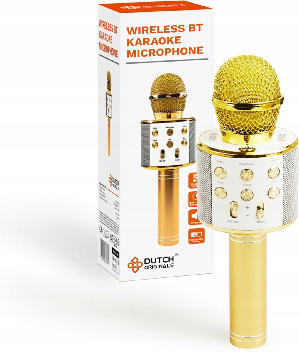 Złoty MIKROFON BEZPRZEWODOWY KARAOKE - BLUETOOTH GŁOŚNIK