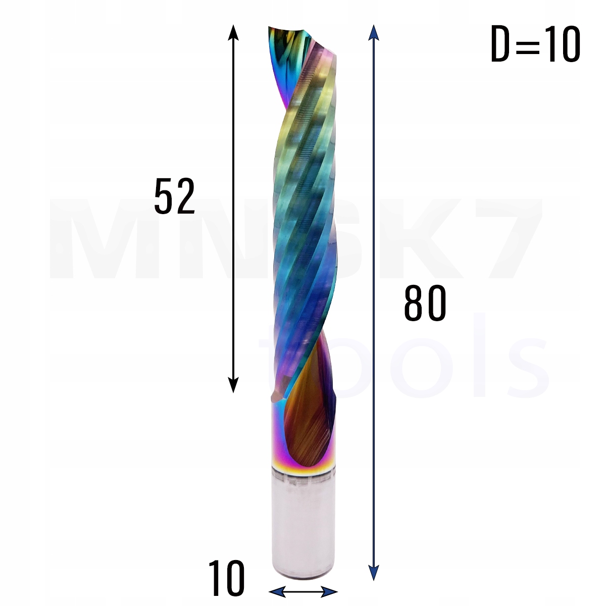 Frez jednopiórowy do aluminium 1P fi 10 x 52 x 80 Cnc Vhm Hrc 55 DLC
