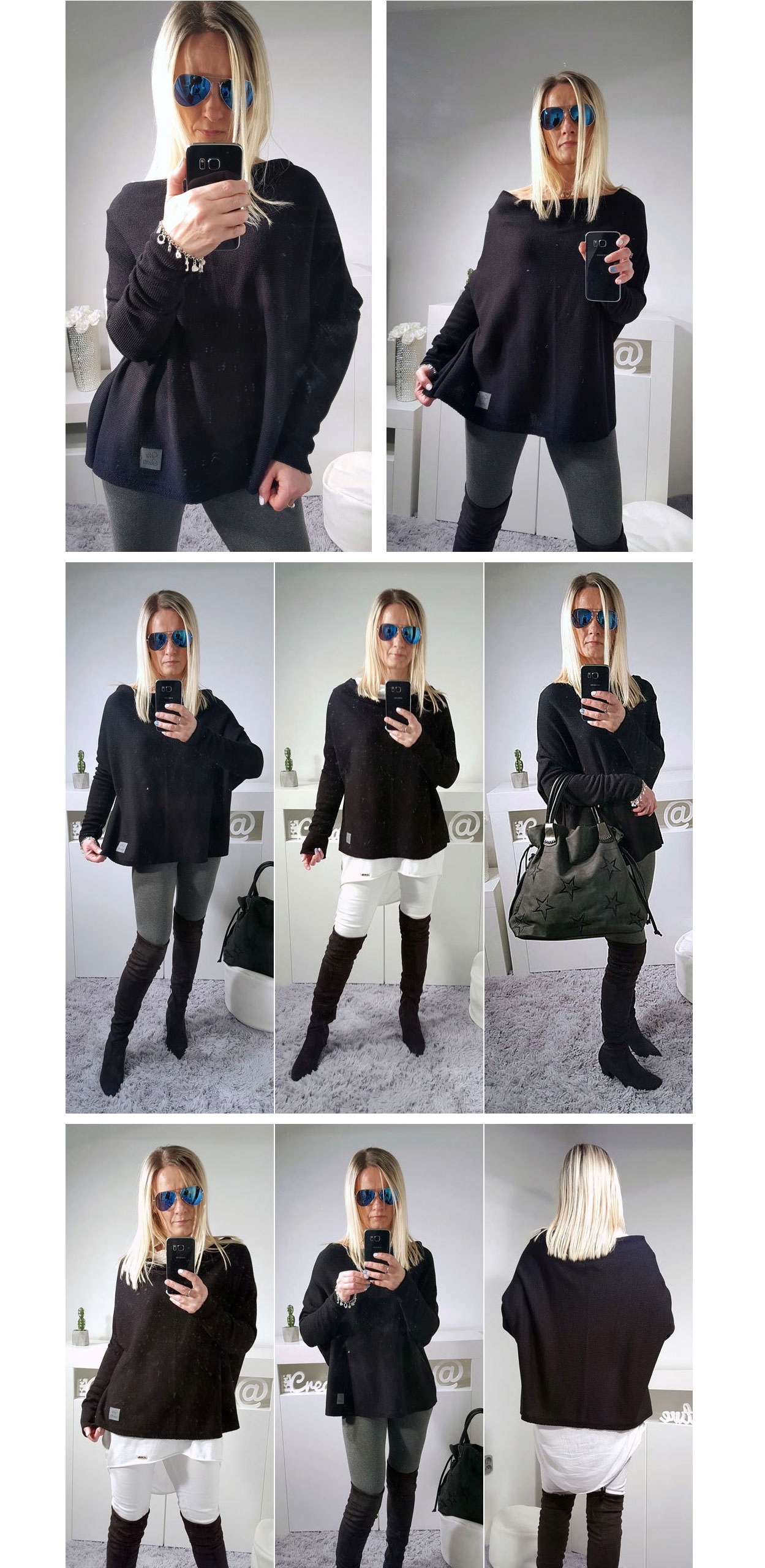 SWETEREK OVERSIZE TUNIKA SWETER WOOL ODKRYTE RAMIĘ Fason oversize