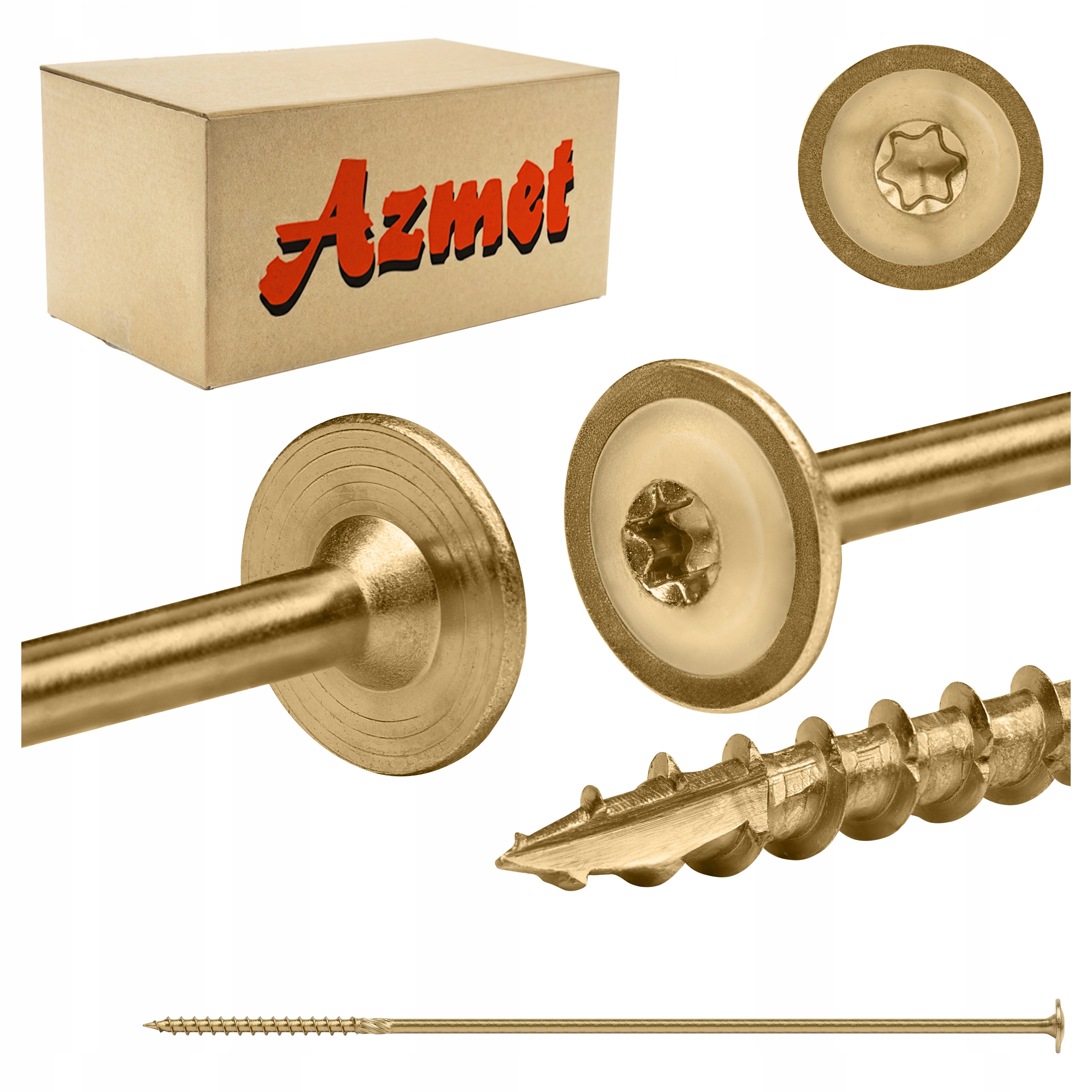 Wkręty ciesielskie 8x340 mm Torx do drewna talerzowe 50 szt Azmet WCT-08340