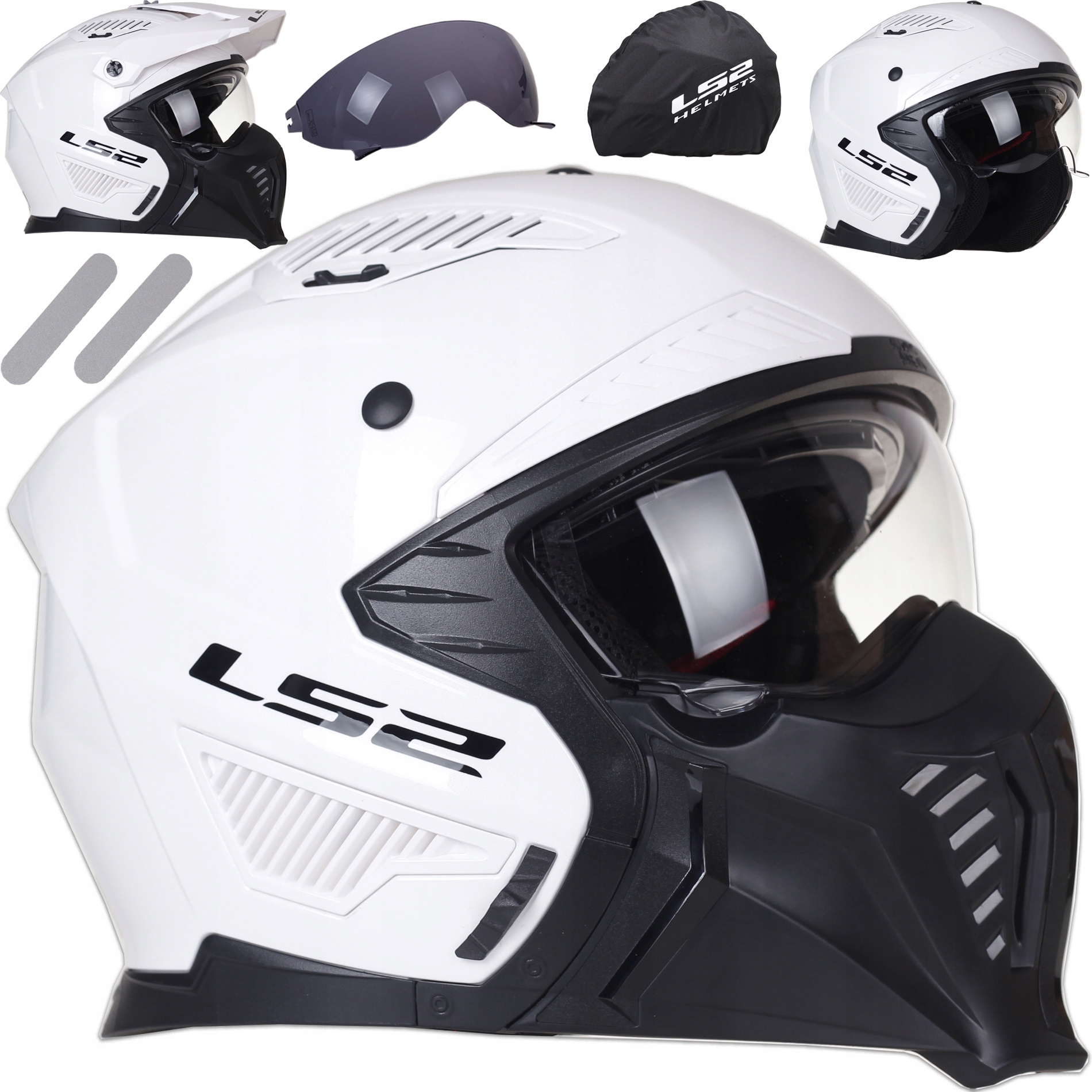 KASK MOTOCYKLOWY 4w1 LS2 OF606 ODPINANA SZCZĘKA biały