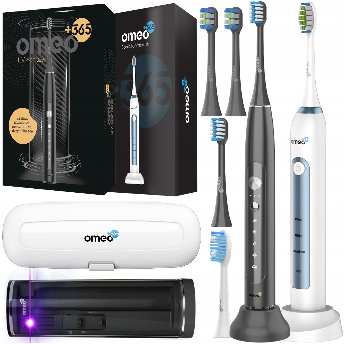 2x Szczoteczka Elektryczna Soniczna do Zębów Omeo: Uv Sanitizer, Classic