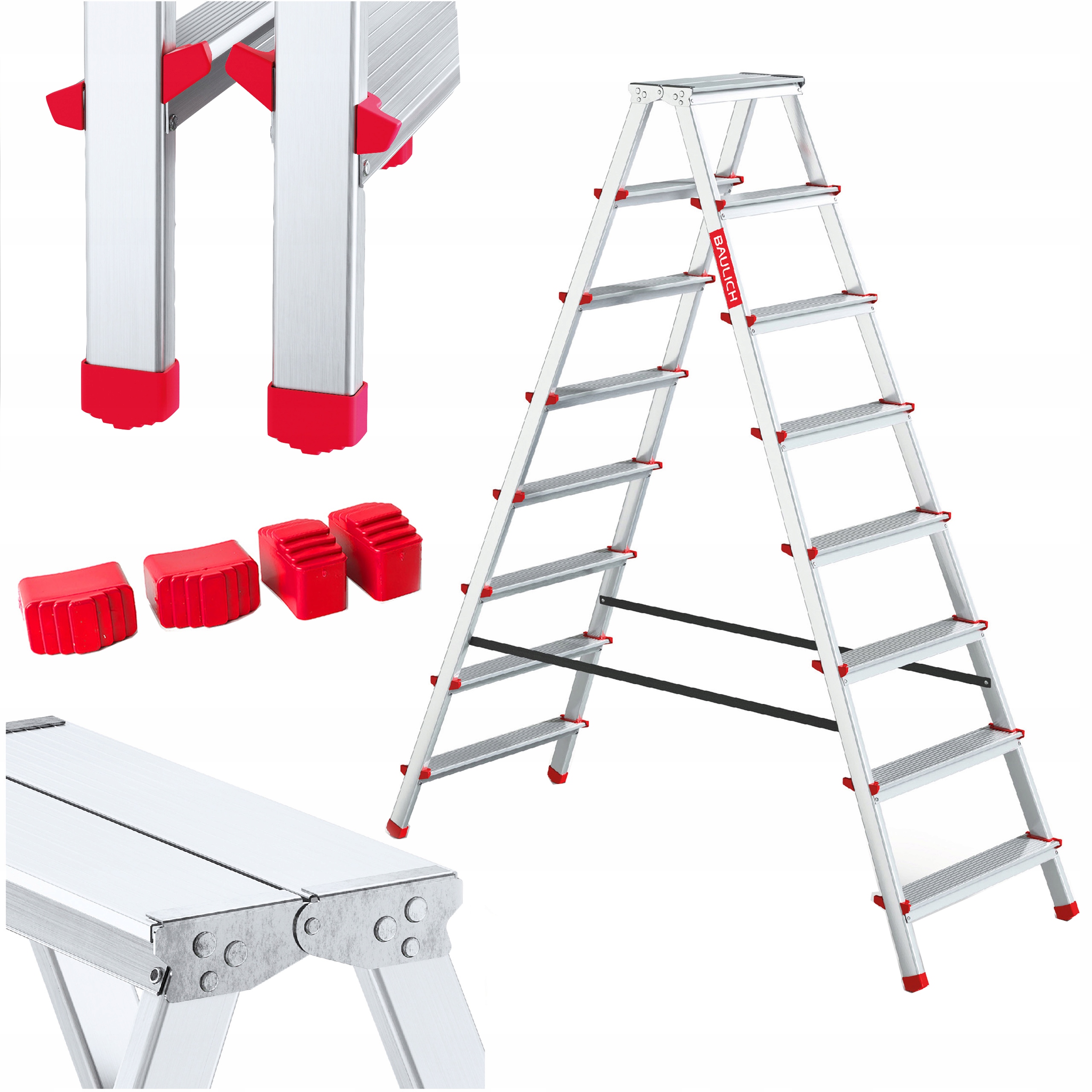 Skladací hliníkový rebrík 8-stupňový 2x8 obojstranný domáci Zadarmo Stopky