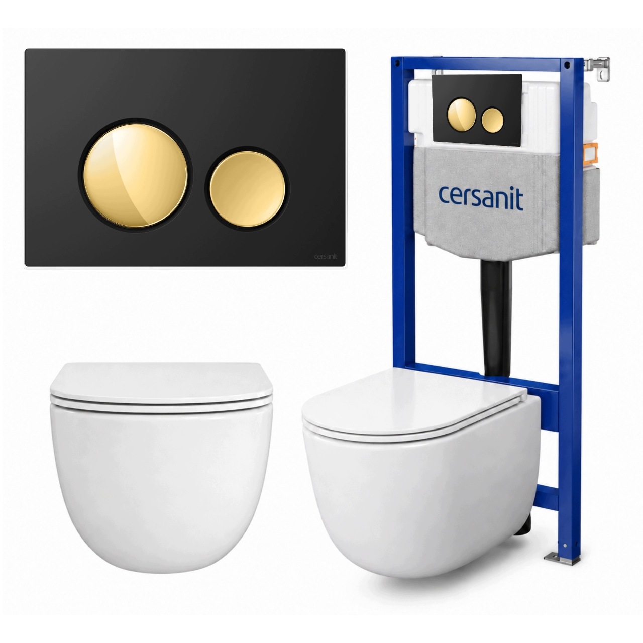 Cersanit Sada 4v1 Rám Aqua 50 Wc mísa Remo tlačítko černá/zlatá