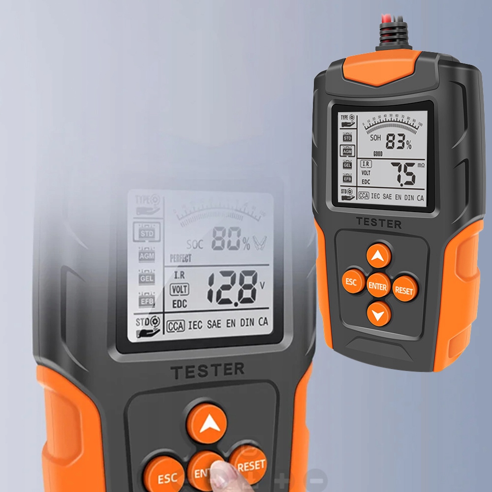 TESTER AKUMULATOR W SAMOCHODOWEGO INTELIGENTNY 2 7 LCD 12V 24V 3AH 200AH Kod producenta Battery Tester -6CR0422OG