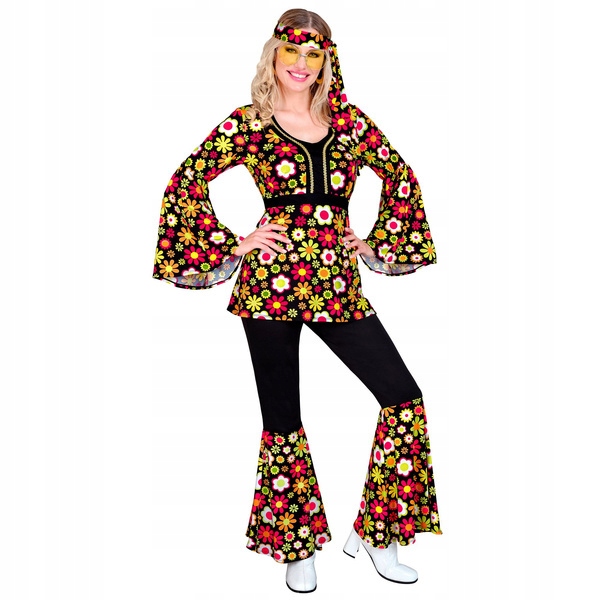 Kostým Groovy Černé Sedmikrásky 70. Léta Hippie XL