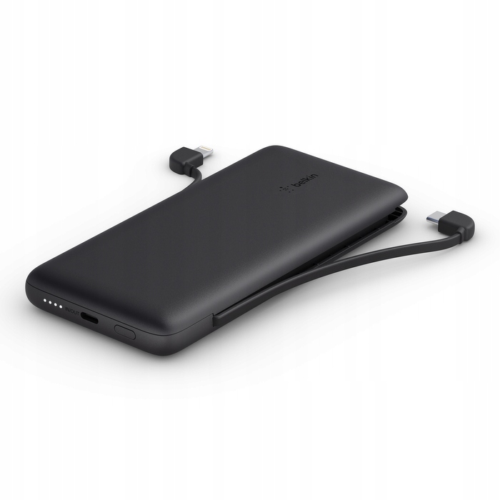 Belkin Powerbank 10 000 mAh, 23 W, vstavané káble Usb-c a Lightning, čierna