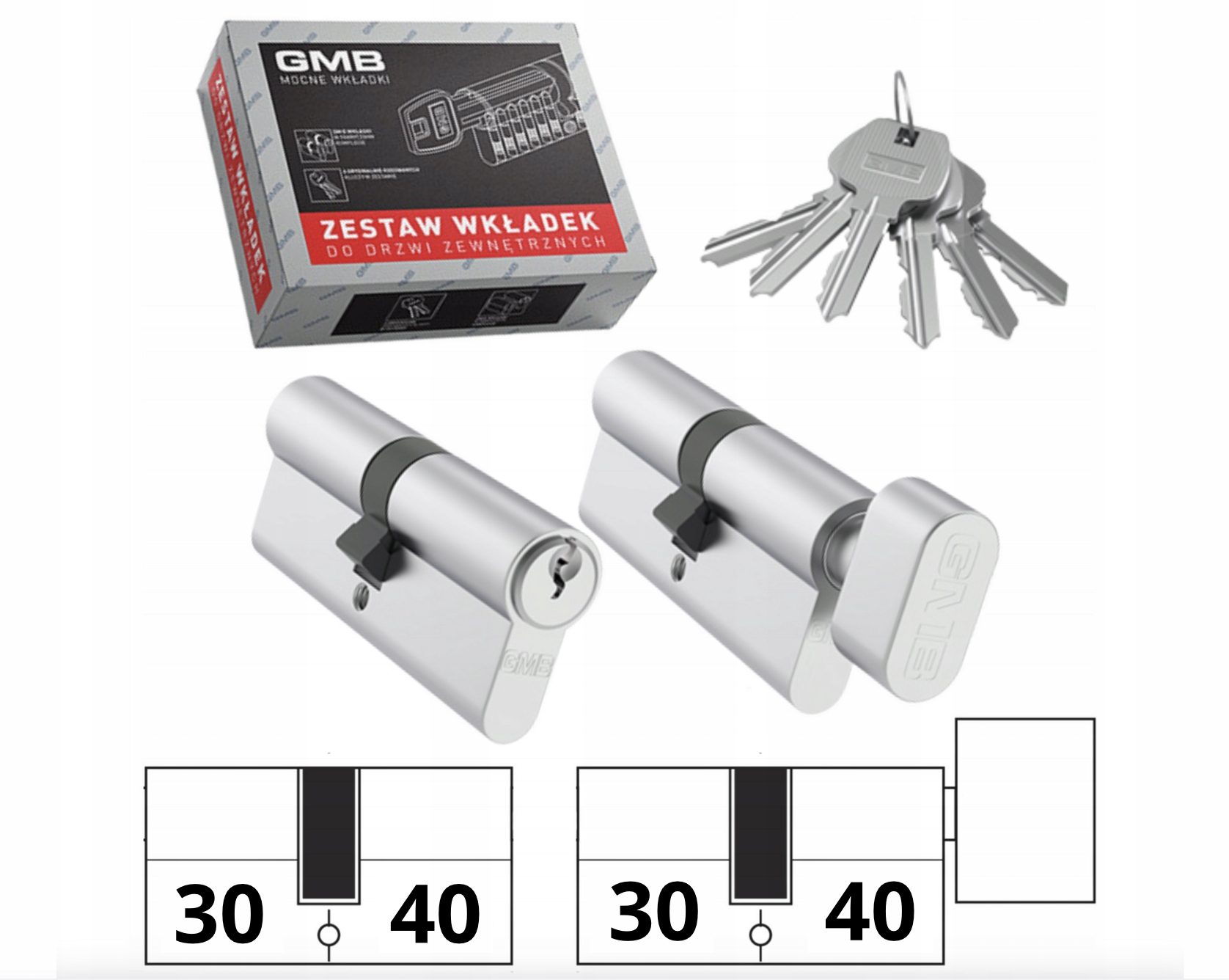 Sada vložek Gmb 30/40 30/40G knoflík na delší straně Systém 1 klíče