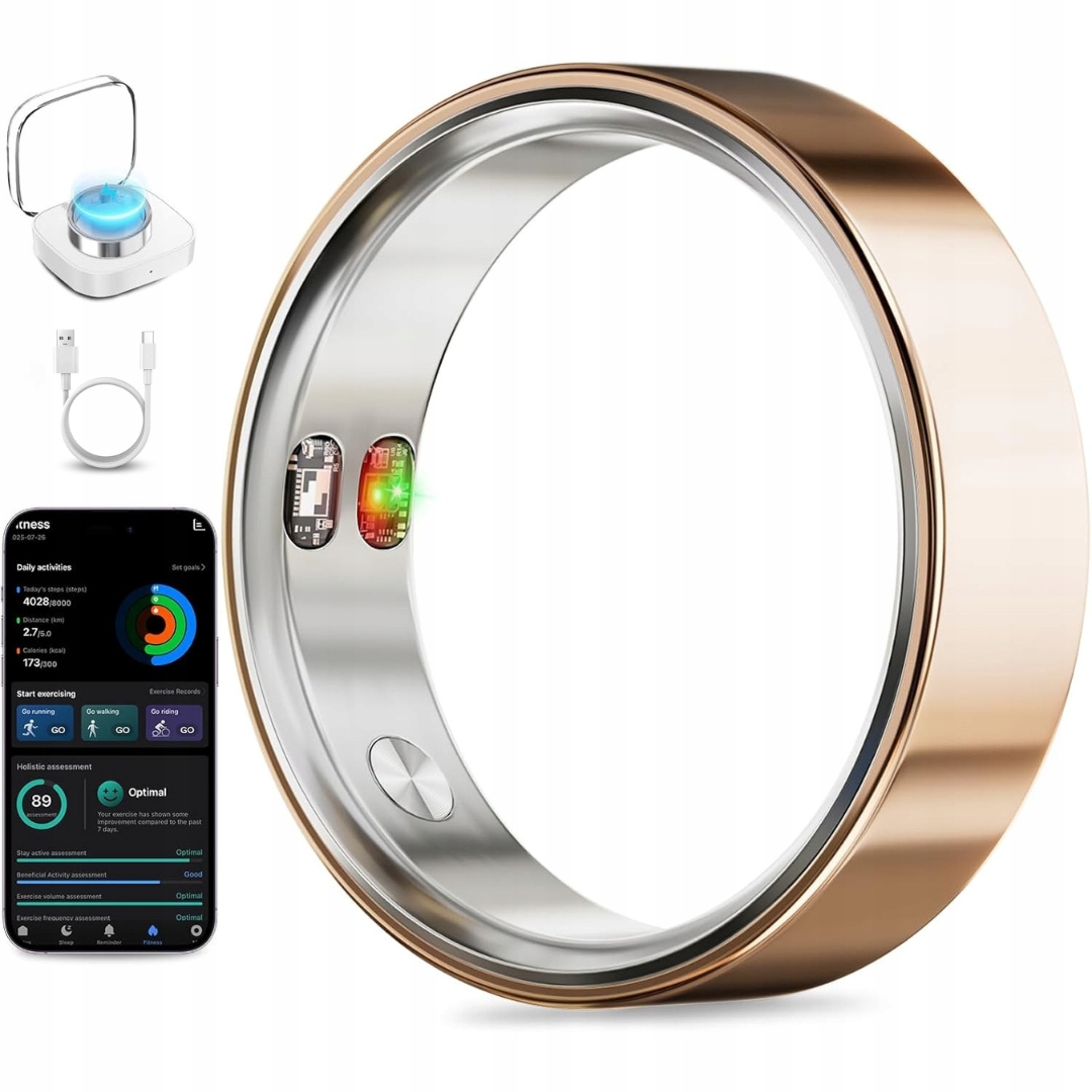 Inteligentny pierścień w kolorze różowego złota Całkowicie metalowy alert wariacji Monitor fitness Hrv rozmiar 11