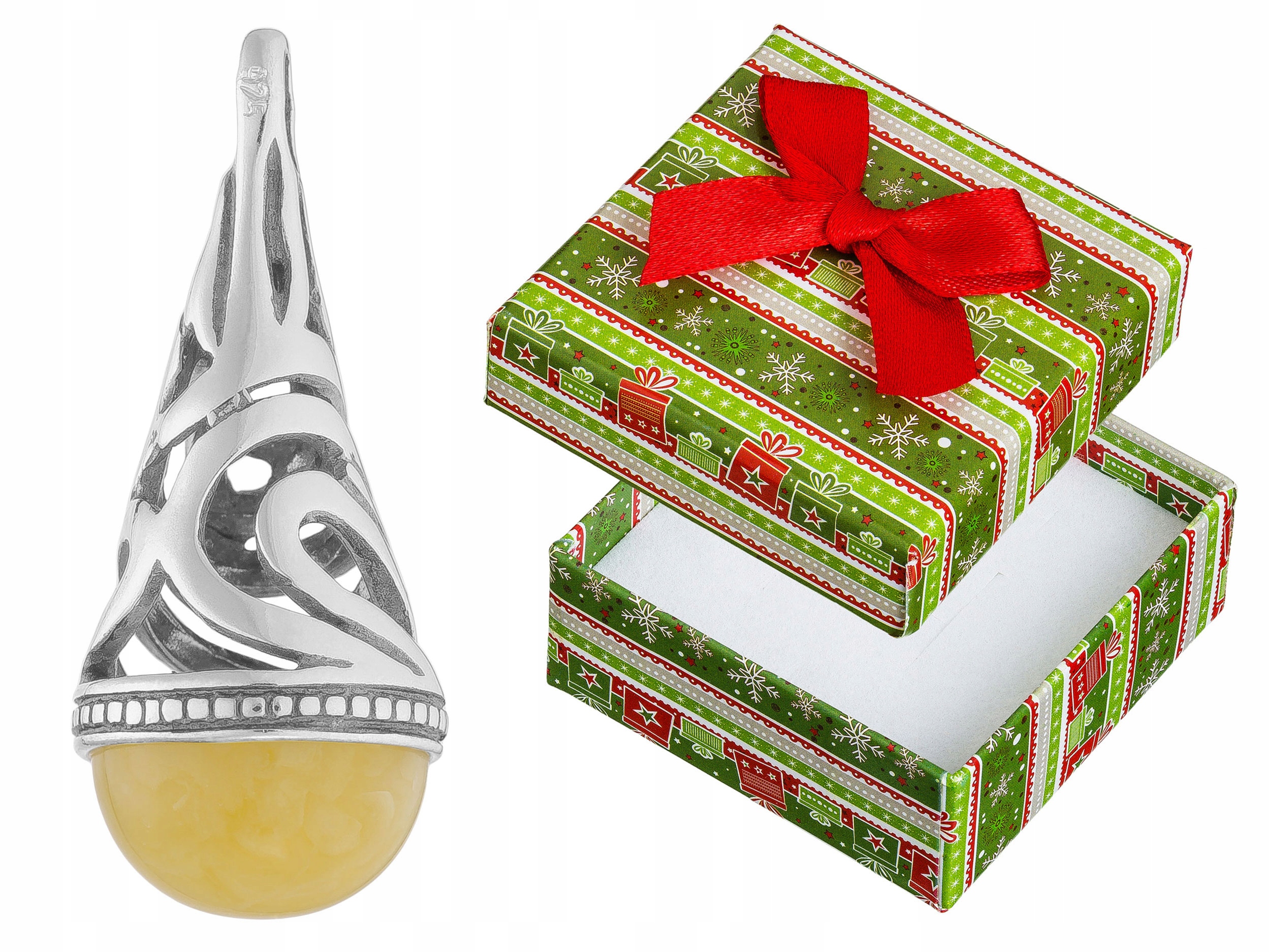 Stříbrný přívěsek Kapka se žlutým jantarem Oxidovaný Přívěsek Lžička 925