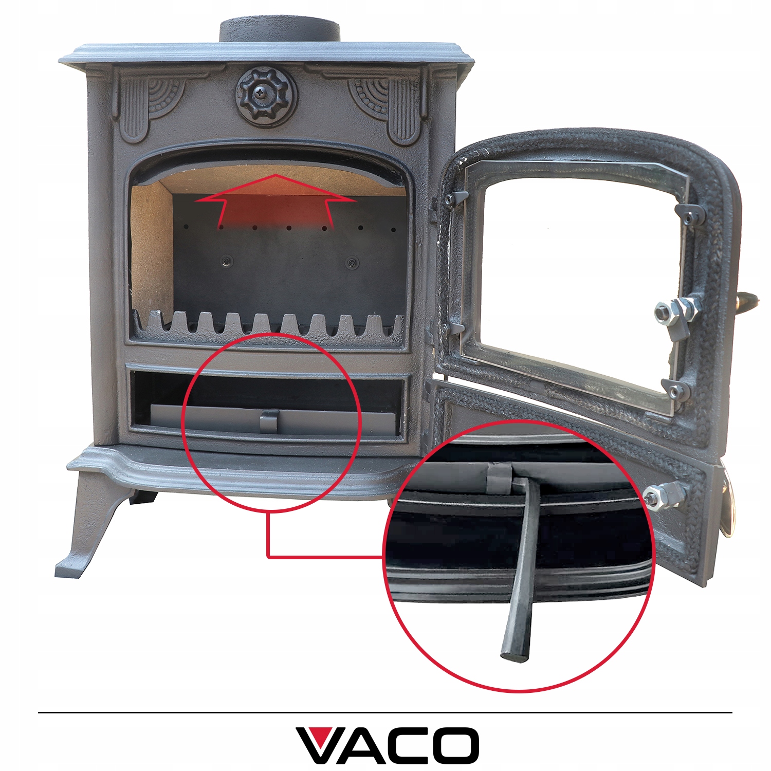 PIEC KOZA KOMINEK piec żeliwny koza wolnostojący VACO 5kW Szerokość 41.5 cm