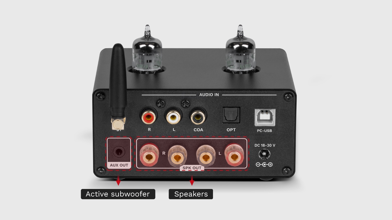 WZMACNIACZ LAMPOWY STEREO MAŁY MOCNY 2 X 100W BT 5.1 KRUGER MATZ A80 PRO Wysokość produktu 8.5 cm