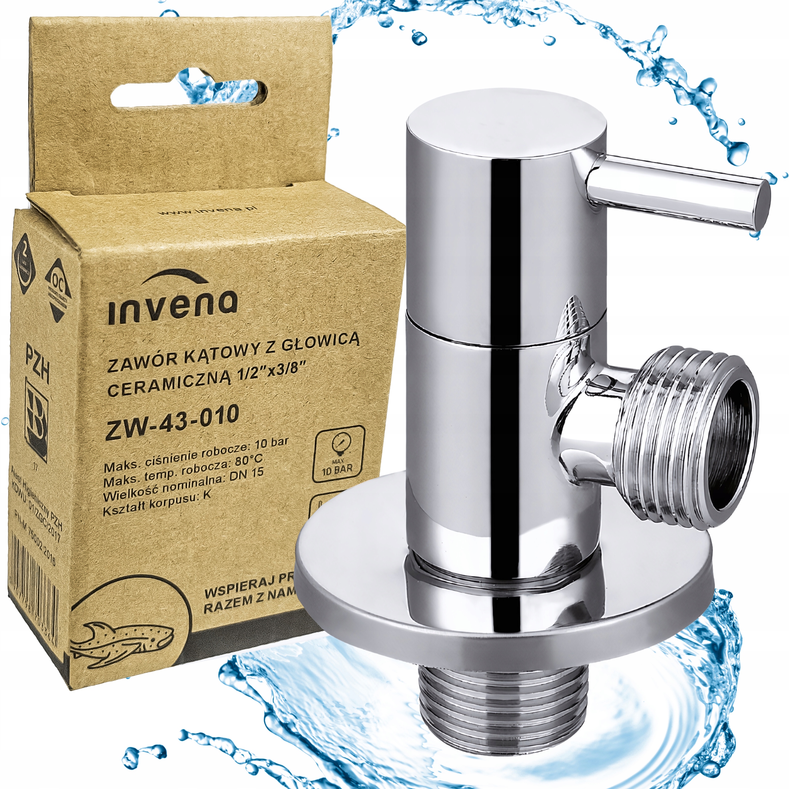 ZAWÓR KUREK KĄTOWY DO UMYWALKI BATERII Z GŁOWICĄ CERAMICZNĄ 1/2"x3/8" CHROM