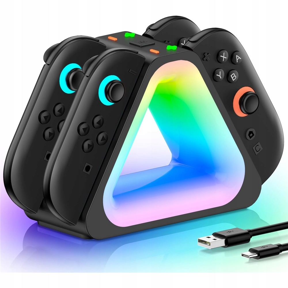 Stacja Ładująca Dla Switch 2-MAGNETYCZNA 4× Kontrolery Rgb