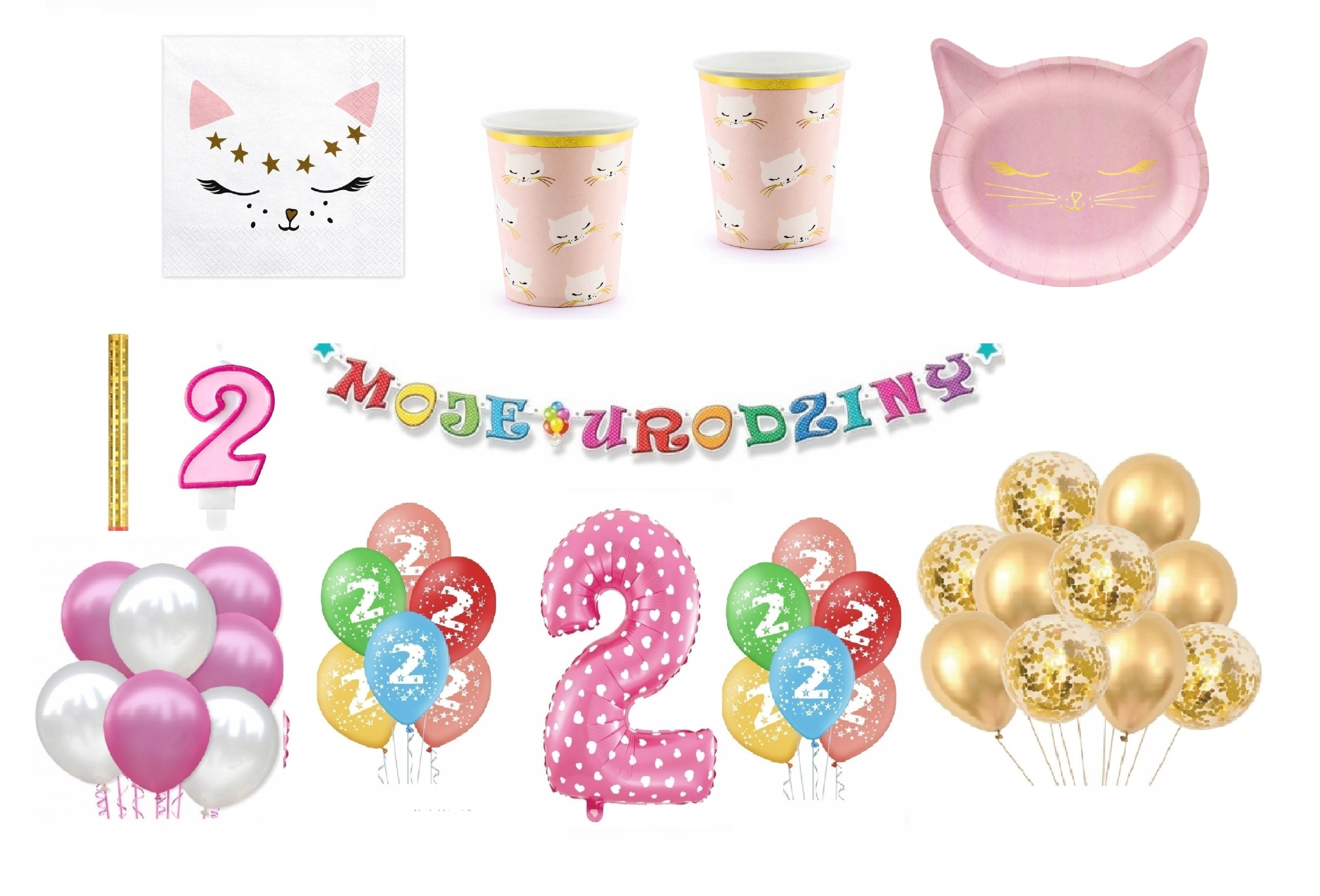 

Zestaw Kotek 2 Urodziny Balony